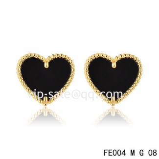 Fake Van Cleef & Arpels Sweet Alhambra Heart Earrings Yellow Gold,Onyx